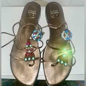 Lace up sandals bronze sandals beaded sandals embellished Brown sandals